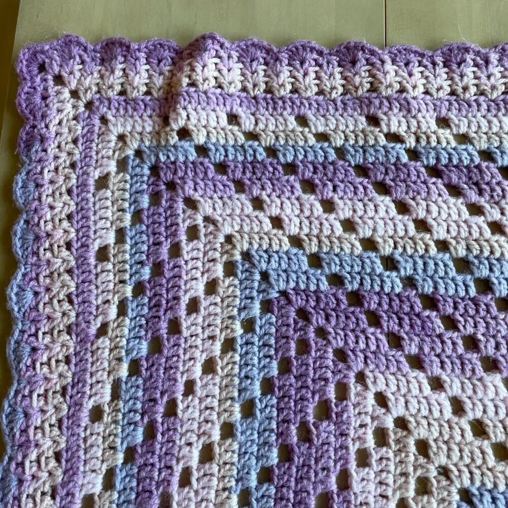 Baby Hand Made Handmade Crochet Crocheted Purple‎ Crib Blanket